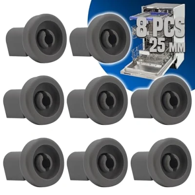 Imagen de GIANTO Juego de 8 ruedas cesta superior lavavajillas compatible con Electrolux Zanussi Rex AEG (50286967000) recambio adaptable, diámetro 25 mm, Dishwasher Gris