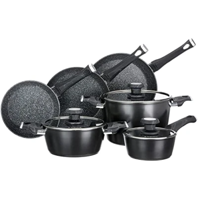 Imagen de Tognana Sphera Juego de ollas, Aluminio Acero Inoxidable Vidrio, Negro