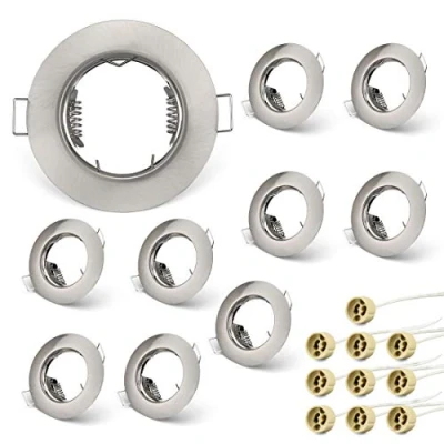 Imagen de KYOTECH 10 Pieza LED Focos Marco Empotrable Gu10,Incl. Zócalo gu10 Para Lámparas De Leds O Halógenas, Redondo Níquel cepillado, Cocina Oficina Pasillo