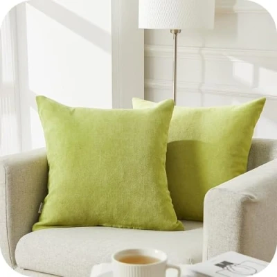 Imagen de Topfinel Juego 2 Fundas Cojines Sofas de Algodón Lino Chenilla Duradero Almohadas Decorativa Color sólido para Sala Estar, sofás, Camas, sillas 40x40cm Verde Mostaza