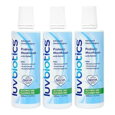 Imagen de LUVBIOTICS Enjuague bucal sin fluoruro con probióticos orales y xilitol Promueve un buen microbioma oral para lograr aliento más fresco, encías dientes saludables.