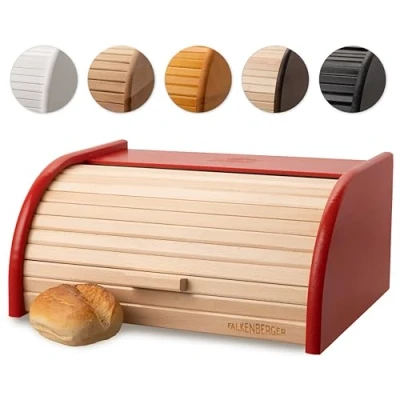 Imagen de FALKENBERGER Panera de madera haya roja, aprox. 39 x 29 18 cm, con tapa enrollable, hecha a mano