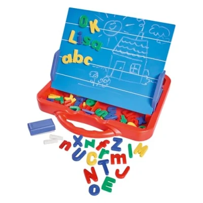 Imagen de Simba 106304026 Art und Fun ABC Pizarra magnética en maletín, Letras mayúsculas y minúsculas, Tiza, Esponja, 62 Piezas, 32 x 30 cm, a Partir de 3 años