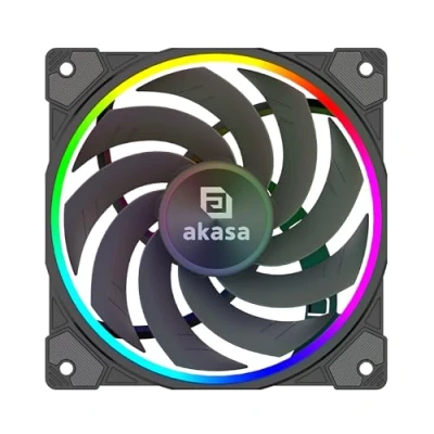 Imagen de Akasa SOHO AR12 Reverse Blade, 120 mm Case Fan with Flow, Addressable RGB MHD Bearing PC Cooler, 4Pin PWM Silent Under 31.6 dB (A) y flujo de aire hasta 58.3 CFM, negro, AK FN123