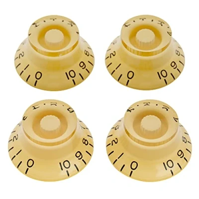 Imagen de Musiclily Pro Zurdas Tamaño Métrico 18 Splines Botones de Potenciómetros Top Hat Knobs Perillas para Guitarra Eléctrica Epiphone Les Paul SG Style, Crema (Juego 4)