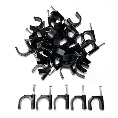 Imagen de 50 x 22mm Negro Clips Rondos de Cable pared, Clavos pared Maneja el eléctrico CAT5/CAT6,RG6,RG59,RJ45 en Hogar, Oficina, Accesorios escritorio