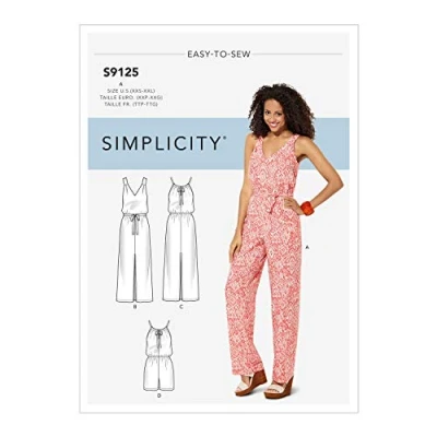 Imagen de Simplicity SS9125A Patrón de costura S9125 para vestidos y monos mujer, Papel, varios, A (XXS XS S M L XL XXL)