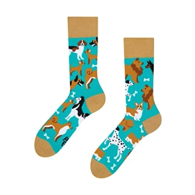 Imagen de Dedoles Calcetines Unisex Hombre Mujer y Niños Algodón muchos diseños divertidos diferente izquierda derecha, color: Turquesa, diseño: Amigos perrunos, tamaño: 39 42