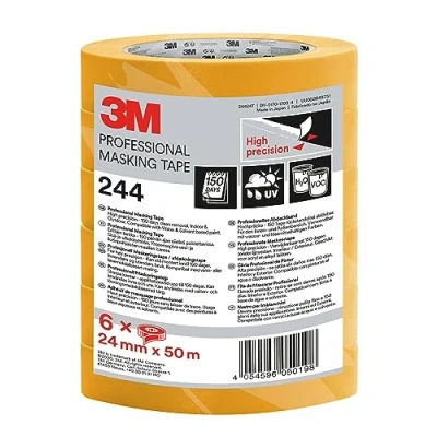 Imagen de 3M Pro Cinta de Enmascarar Profesional 244 Alta Precisión, 24 mm x 50 m, 6 Rollos/Caja