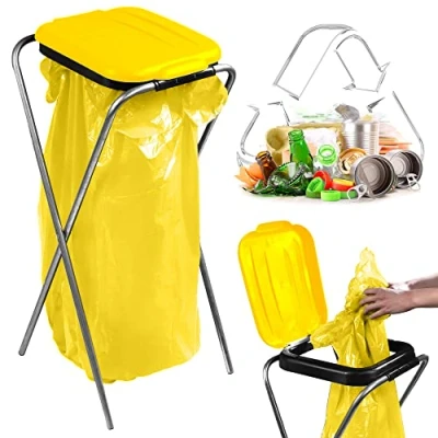 Imagen de KADAX soporte individual para bolsas de basura en 5 versiones color, separación residuos con tapa plástico, 120 litros (amarillo)