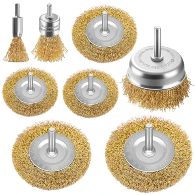 Imagen de Juego de 8 brocas cepillo rueda alambre, cepillos metal para taladro vástago 1/4 pulgada limpiar óxido, escamas y abrasivos accesorio