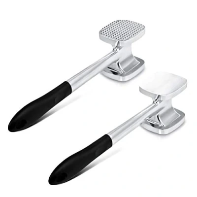 Imagen de TIMESETL 28cm Martillo ablandador de Carne aluminio resistente doble cara 140 Pincho y superficie plana pollo Pounder Mallet Kitchen Tool Mango negro