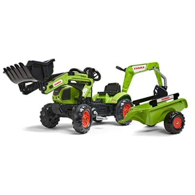 Imagen de FALK Retroexcavadora de Pedales Claas con Excavadora y Remolque A Partir 2 años Fabricada en Francia Pala Delantera articulada Volante direccional bocina 2040N