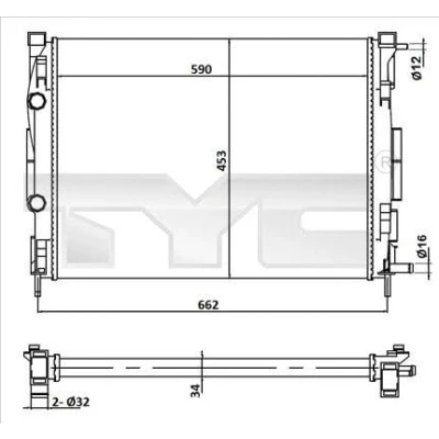 Imagen de TYC 728 0054 Radiador, refrigeración del motor 590 453 34 Aletas unidas mecánicamente RENAULT: MEGANE 2, SCENIC 2