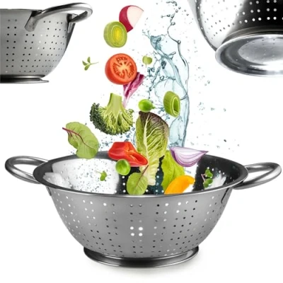 Imagen de KADAX Colador de Pasta Acero Inoxidable, Escurridor, Cocina con dos Asas y una Base Estable, apto para lavavajillas (24,5 cm)