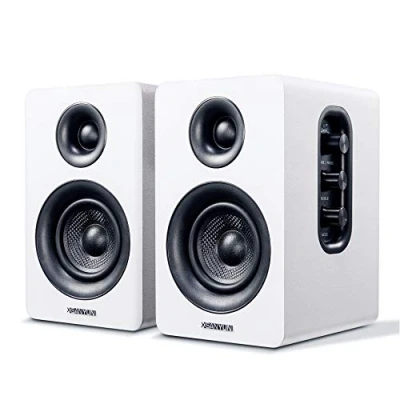 Imagen de Sanyun SW208 Altavoces de estantería activos Bluetooth 5.0 3 &quot; Unidad altavoz fibra carbono 60W DAC integrado 24bits para juegos monitor computadora(par, blanco)
