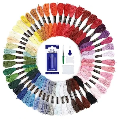 Imagen de Romon 50 Colores Hilos de Bordar, Punto Cruz Herramientas con Accesorios, Bordado Kit Usado en Costura y Para Hacer Pulseras, 8m (50 Colores)