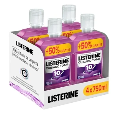 Imagen de Listerine Mentol Enjuague bucal con flúor, colutorio 24 horas de protección, elixir mentolado para un aliento fresco duradero, pack 4 x 750 ml