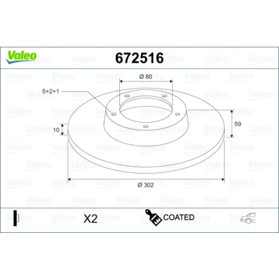 Imagen de VALEO 672516 Disco de freno Eje trasero 302 10 5 macizo revestido MITSUBISHI: Lancer 8 Limousine, 8, Outlander 2 SUV, CITROËN: C Crosser SUV
