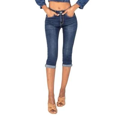 Imagen de Nina Carter P132 Pantalones vaqueros para mujer, corte ajustado, cintura alta, aspecto desgastado, efecto lavado, Azul Oscuro 1, L