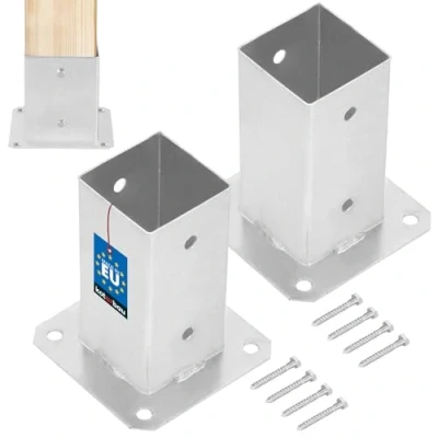 Imagen de KOTARBAU® Juego de 2 Base para Poste 7x7 cm Zincada Acero Anclaje Suelo Atornillable Soporte Postes Madera Cuadrados Galvanizado en Caliente