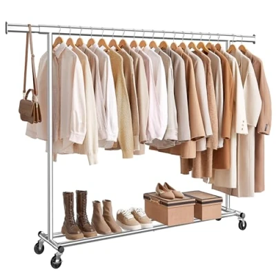 Imagen de SONGMICS Burro Ropa con Ruedas, Perchero Extensible Carga Pesada, Capacidad de Máx. 150 kg, Fácil Montar, Portátil, Plata HSR175E01