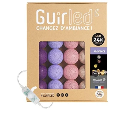 Imagen de GuirLED Guirnalda luminosa bolas de algodón LED USB Luz noche para bebé 2h Adaptador corriente dual 2A incluido 3 intensidades 24 2,4m Provence