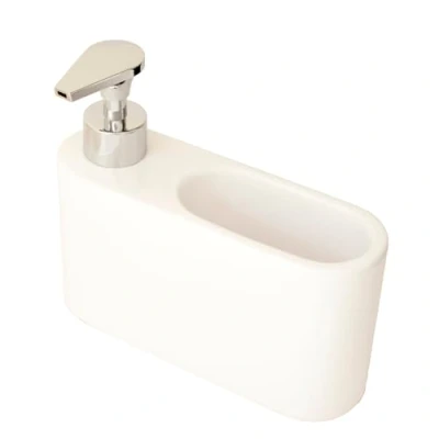 Imagen de Kook Time Dispensador jabón Cocina Blanco jabonera con Guarda estropajos Fregadero Apto para o como dosificador baño Esponja Cerámica Color 18 x 6 15.8 cm.