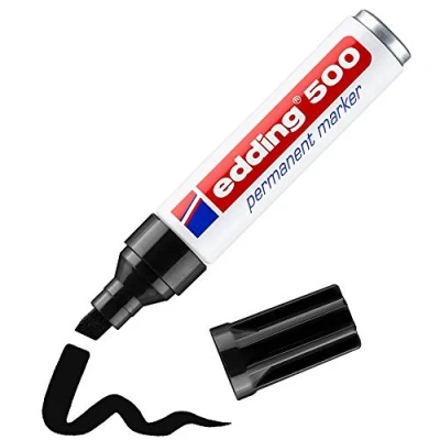 Imagen de edding 500 marcador permanente negro 1 rotulador punta biselada 2 7 mm resistente al agua, de secado rápido, rotuladores indelebles para cartón, plástico, madera, metal, vidrio