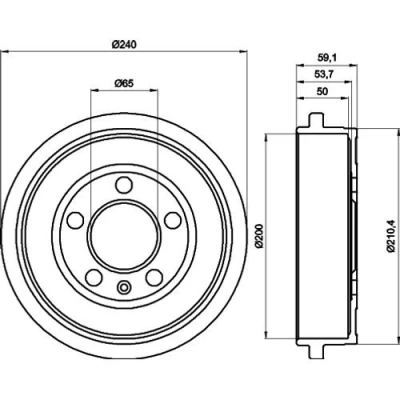 Imagen de HELLA 8DT 355 300 371 Tambor de Freno sin cojinete rueda, perno sujeción buje rueda 240 SEAT: Ibiza 3, 4