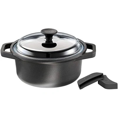 Imagen de RÖSLE CADINI Olla de aluminio fundido con revestimiento antiadherente ProResist resistente a los arañazos, reciclado, tapa cristal, apta para lavavajillas, 24 cm