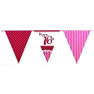 Imagen de Creative Party Banderines de papel rosa para 16 cumpleaños, 1 unidad, Color (M174)