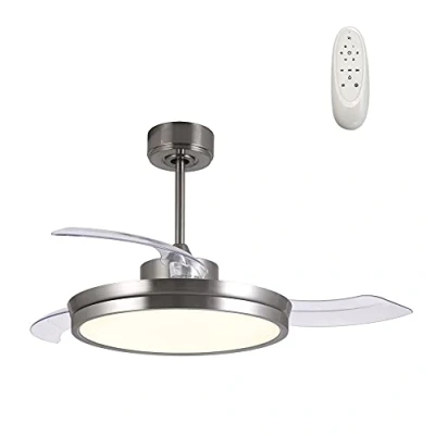 Imagen de wonderlamp Ventilador techo de Luz LED con aspas plegables Brando 48W, Silencioso, 3 temperaturas color, 6 velocidades, Níquel