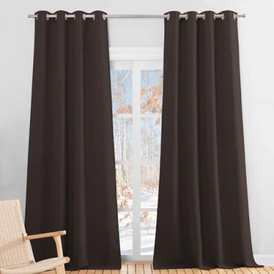 Imagen de PONY DANCE Cortinas Opacas 2 Piezas Termicas Aislantes Frio y Calor para Habitacion Salon/Dormitorio Foscurit, 140x245 CM, Marrón