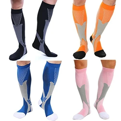 Imagen de 4 Pares Calcetines Medias de Compresión para Hombres y Mujeres, Running, Deporte, Correr, Senderismo, Volar, Viajar, Varicosas, Embarazo Médicos