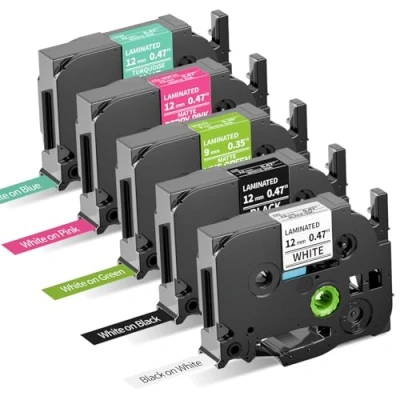Imagen de Oozmas Cinta Compatible con Brother P Touch TZ Tape 12mm 0.47, PT 1000 1010 1080 E100 D600, TZe 231 335 T535 MQP35 MQG35