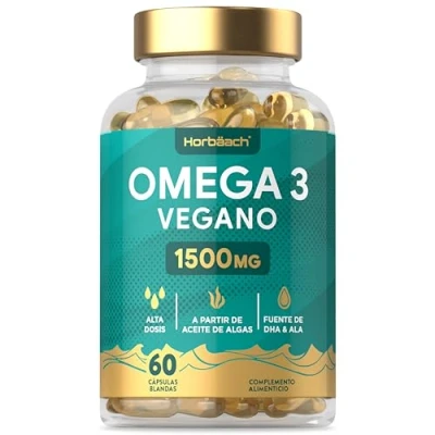 Imagen de Omega 3 Vegano 1500mg 60 Cápsulas Aceite de Algas Origen Vegetal Fuente DHA &amp; ALA 100% Vegan by Horbaach
