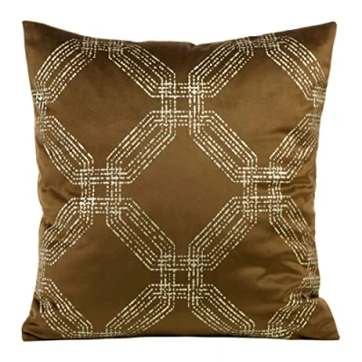 Imagen de Eurofirany Elegantes Fundas de cojín Terciopelo, Decorativas, con Estampado, 45 x cm, Funda Terciopelo Suave, diseño Hexagonal, Color marrón