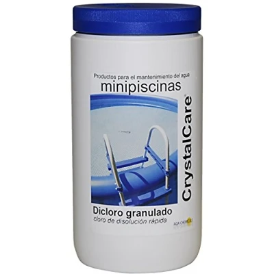 Imagen de CrystalCare Di Cloro Granulado 56% de rápida disolución, para la cloración y desinfección del Agua Piscinas. Especial minipiscinas. Bote 1 kg