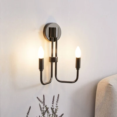 Imagen de Lámpara de pared &#039;Elanova&#039; en Gris hecho Metal e.o. para Salón &amp; Comedor (2 llamas, E14) Lindby aplique