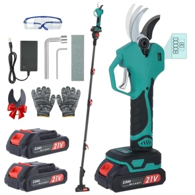 Imagen de Tijeras de Podar Electricas 40mm con Pértiga Alargadora,Tijeras Bateria 21v,2x2000mAh Bateria,Adecuado Para JardineríA，Huertos, Parques,Arboles Frutales,Bellota