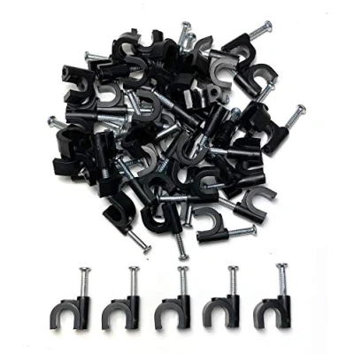 Imagen de 50 x 8mm Negro Clips Rondos de Cable pared, Clavos pared Maneja el eléctrico CAT5/CAT6,RG6,RG59,RJ45 en Hogar, Oficina, Accesorios escritorio