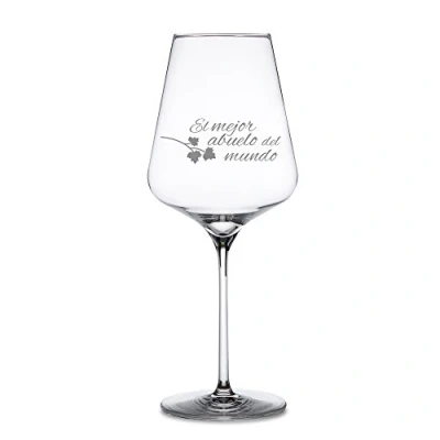 Imagen de AMAVEL Copa de Vino Tinto con Grabado, para El Mejor Abuelo del Mundo, Decorada Hoja Parra, Capacidad 500 ml