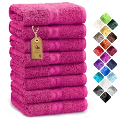 Imagen de NatureMark Paquete de 8 Toallas Tejido Rizo 50 x 100 cm, 100% algodón, Rosa