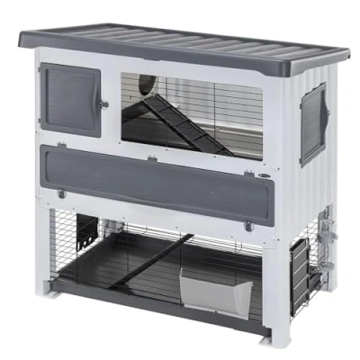 Imagen de Ferplast Conejera de Exterior Dos Pisos Grand Lodge 120 Plus, Conejillos Indias, Jaula para Conejos, Resistente Resina termoplástica, Accesorios incluidos, 115,5 x 73 h 117 cm Gris