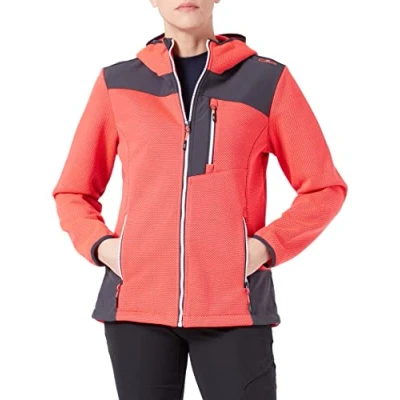 Imagen de CMP Sudadera mujer softshell con capucha fija, Rojo flúor, L