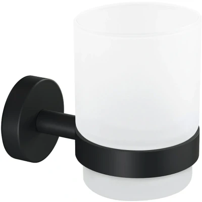 Imagen de tesa® MOON BLACK Soporte y Porta Cepillo de Dientes para Baños con Estilo Industrial o Moderno Autoadhesivo, Sin Taladro 96 mm x 70 109 Negro Mate