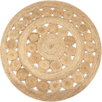 Imagen de vidaXL Alfombra Redonda 120cm Yute Trenzado con Diseño Decoración Casa y Hogar, Beige