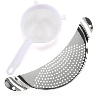 Imagen de Jicyor 2 coladores de pasta y colador fino, acero inoxidable, cocina escurridor extra plano, práctico para pasta, ollas, MTGLQ