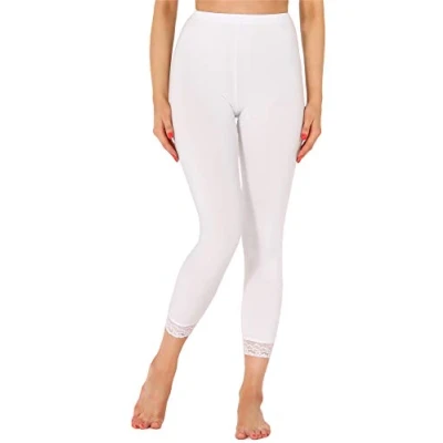 Imagen de Merry Style Leggins 7/8 con Encaje para Mujeres Mallas Deportivas de Mujer Deporte Fitness Capri Viscosa Pantalones Verano MS10 342 (Blanco,XS)